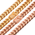 10/12/14mm Hip Hop Stainless Steel Jewelry Rose Gold Encrypted Cuban Chain Thick Necklace